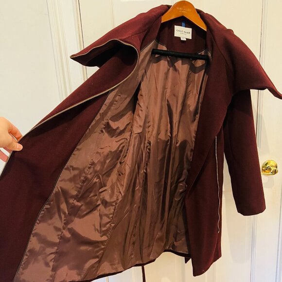 Cole Haan Signature Wrap Coat Women's size 6 Wool Blend Tie Belt Long Sleeve - Picture 7 of 16